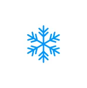Blue icon illustration of a snowflake.