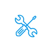 Blue icon illustration of a wrench and screwdriver.