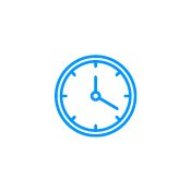 Blue icon illustration of a clock.