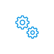 Blue icon illustration of cog gears.